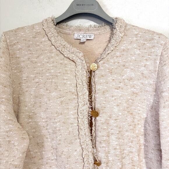 J.CREW Marled Fringe Trim Sweater Lady Cropped Jacket Size L - Picture 6 of 16